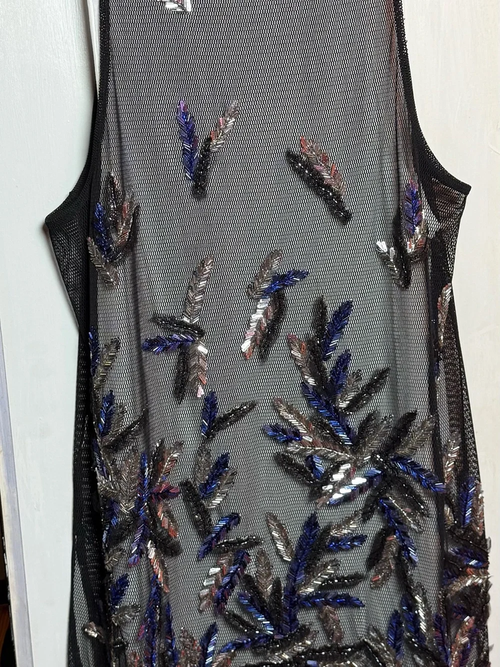 DSQUARED2 Black Mesh Tank with Blue and Silver Sequin Embellishment